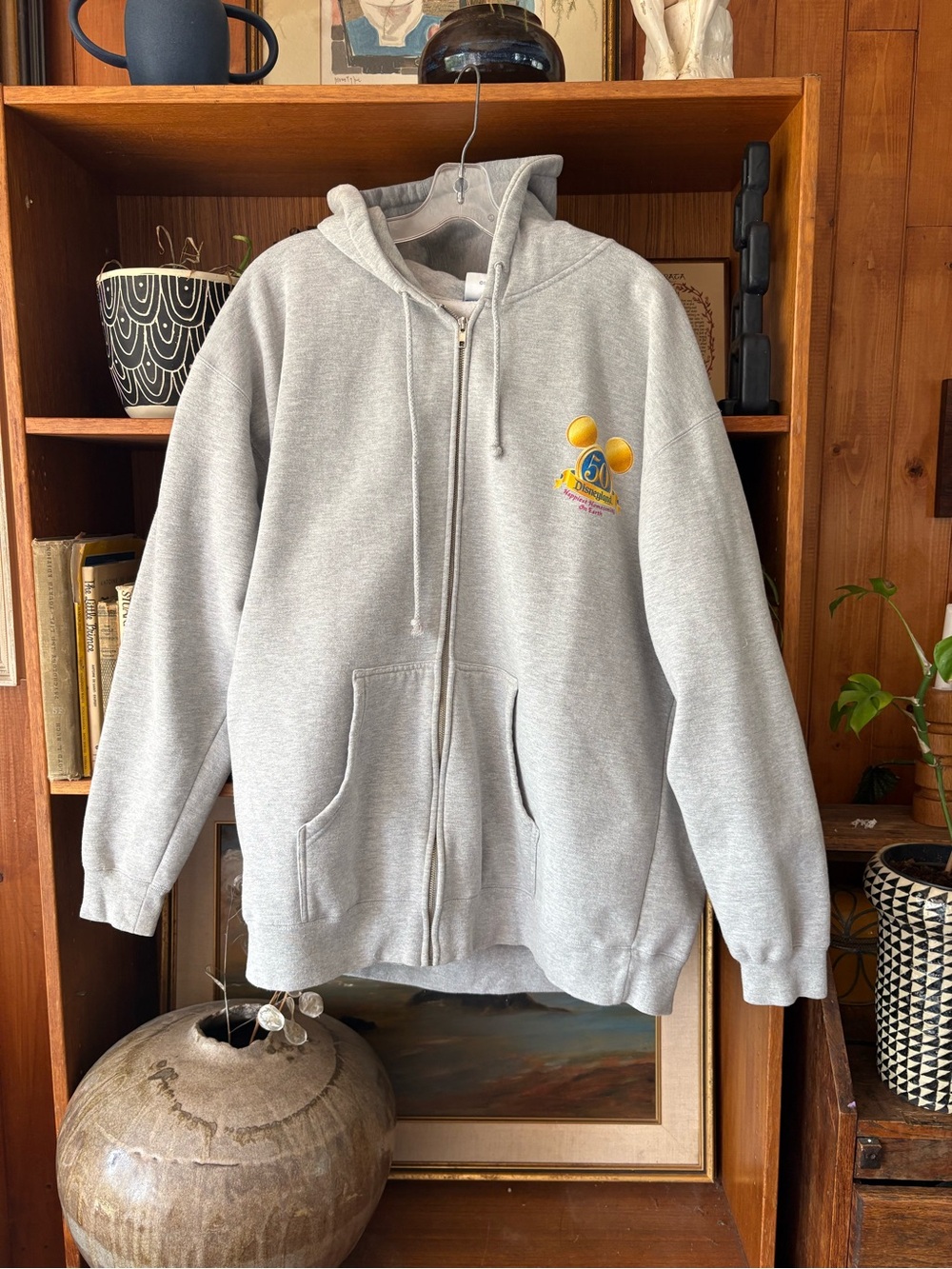 Vintage Y2K Disney Disneyland 50th Anniversary Gray Full Zip Hoodie XL